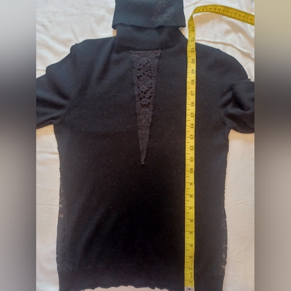 Comme des garçons wool turtleneck sweater S black lace inlets heart embroidery - Picture 6 of 8